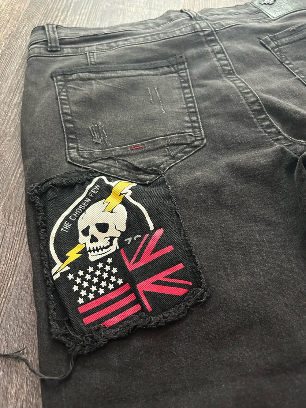 EUC Mens Heritage America 1776 Denim Distillery Distress Patchwork Punk Goth - Picture 7 of 13
